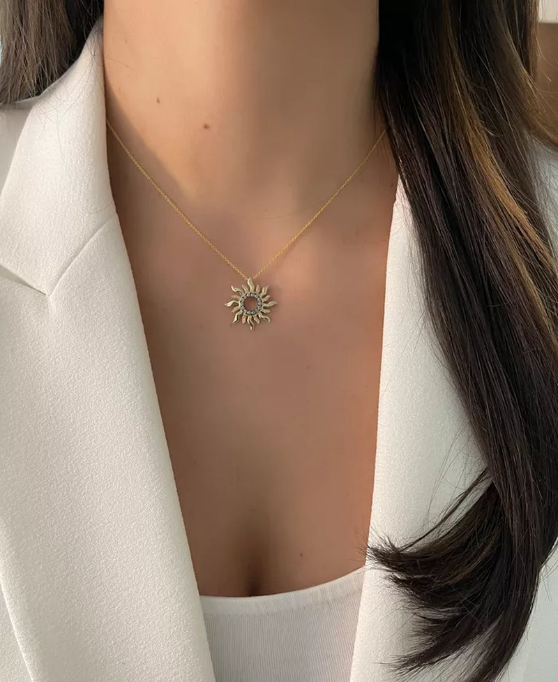 Nude &amp; Chocolate Diamond Sun Pendant Necklace – 1/10 &amp; 1/6 Ct. T.W., 14K Gold, 18&quot; + 2&quot; Extender