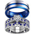 2 Matching Rings Set – White Gold Plated Heart-Shaped CZ Women’s Wedding Rings & Blue Plated Tungsten Men’s Band