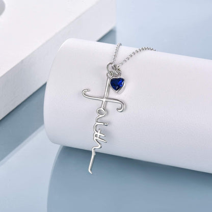 Faith Cross Necklace for Women Birthstone Sterling Silver with Simulated Birthstone Cross Jewelry Christian Gifts