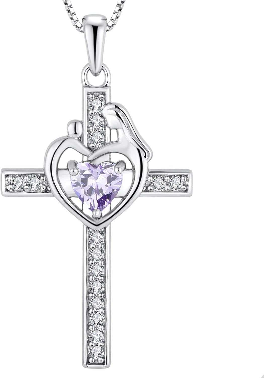 Mom Cross Necklace 925 Sterling Silver Mother Pendant Birthstone Mum Jewelry for Women
