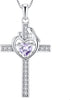 Mom Cross Necklace 925 Sterling Silver Mother Pendant Birthstone Mum Jewelry for Women