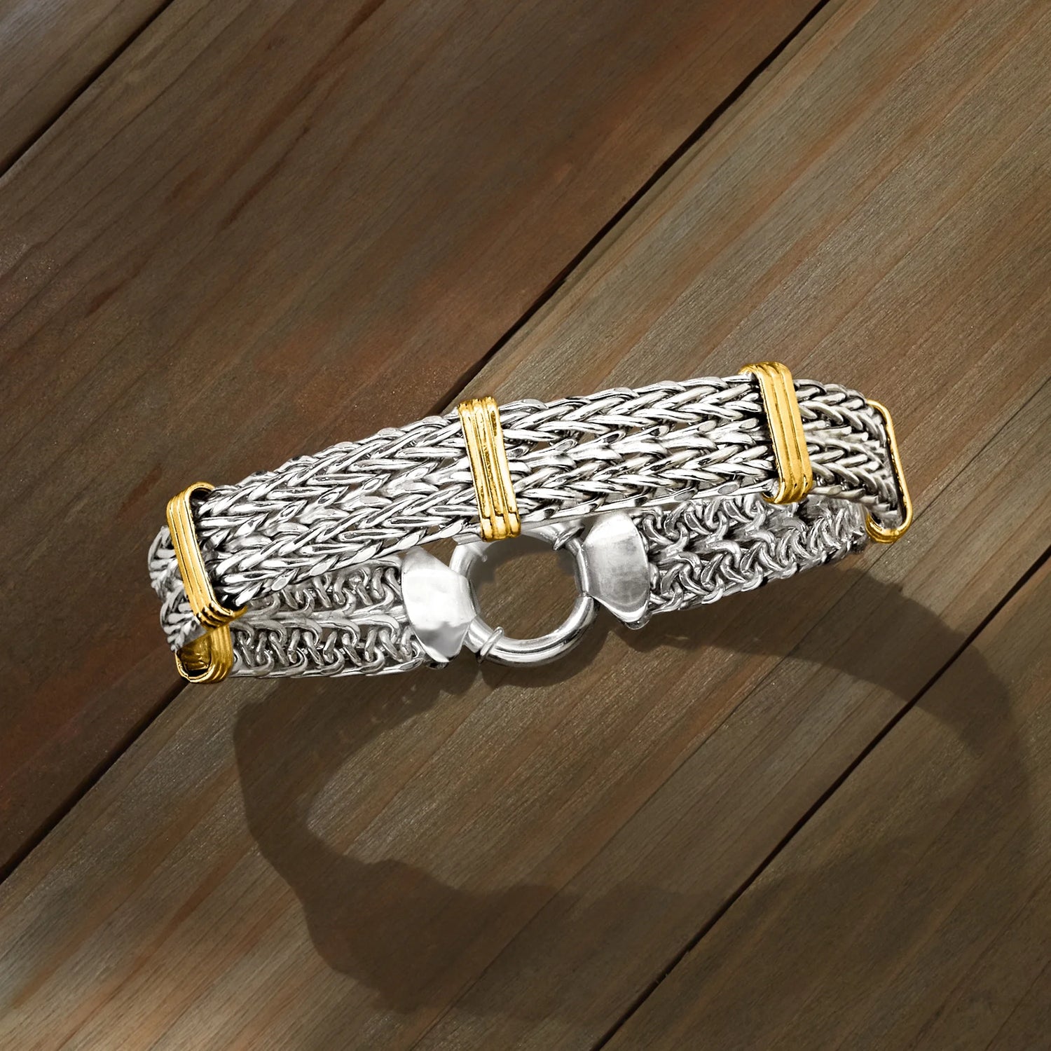 Two-Tone Double Wheat-Link Bracelet – Sterling Silver &amp; 14K Gold Over Sterling, Women’s Adult