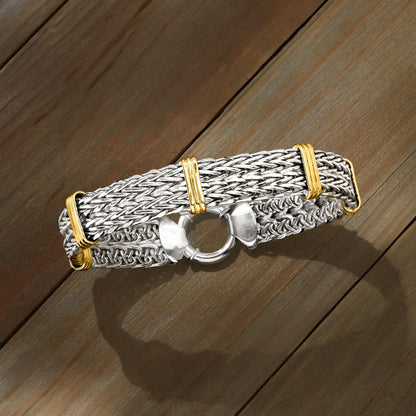 Two-Tone Double Wheat-Link Bracelet – Sterling Silver &amp; 14K Gold Over Sterling, Women’s Adult