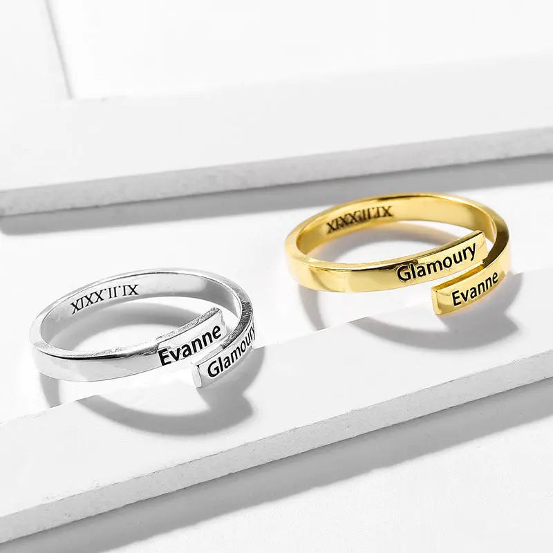 Full Silver 2-Name Ring – Personalized Sterling Silver Ring with Custom Engraving | Gift-Ready in Silver, Gold, or Rose Gold