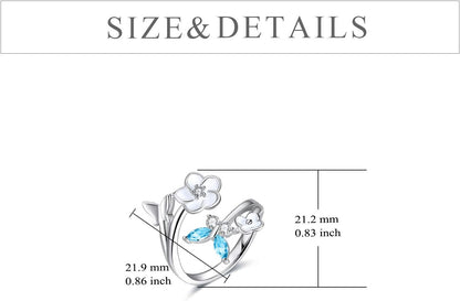 Sterling Silver Butterfly Ring with Cubic Zirconia Flower – Adjustable Band Jewelry for Women