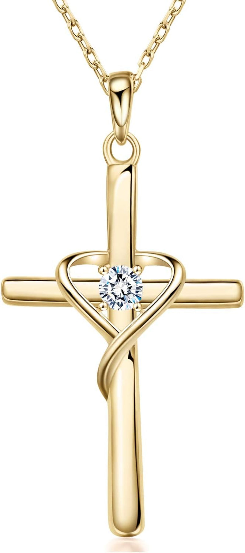 925 Sterling Silver Cross Necklace for Women Men 5A CZ Birthstone Necklaces 14K Gold Plated or Rose Gold Necklace for Easter or Mother&