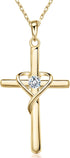 925 Sterling Silver Cross Necklace for Women Men 5A CZ Birthstone Necklaces 14K Gold Plated or Rose Gold Necklace for Easter or Mother&