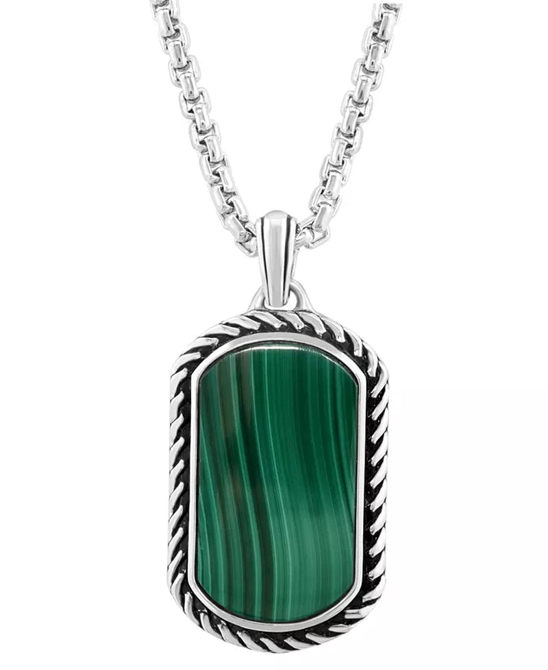 EFFY® Men’s Malachite Dog Tag Pendant Necklace – 22&quot; Sterling Silver Chain