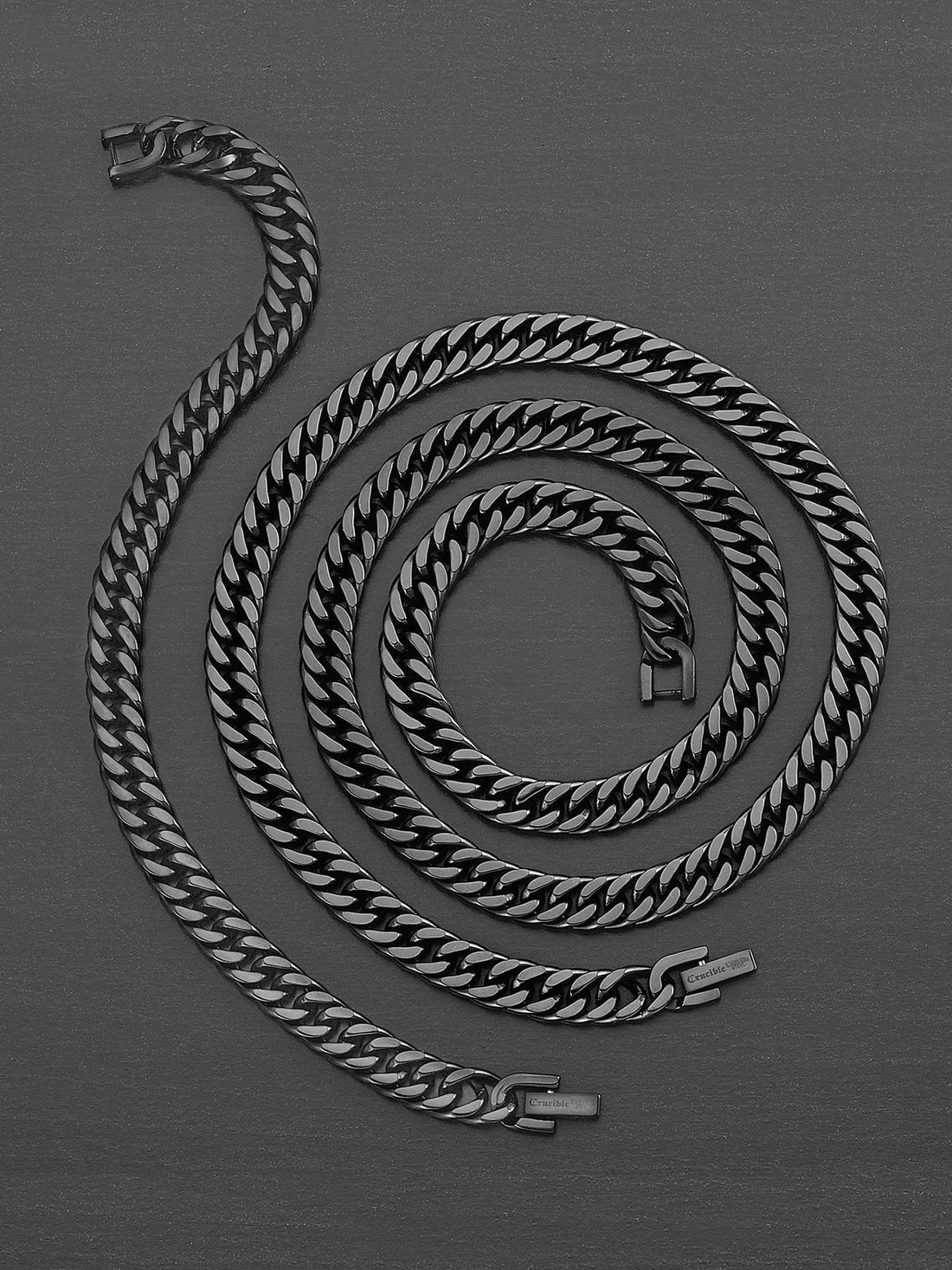 Men’s Black Plated Stainless Steel 8mm Curb Chain Necklace &amp; Bracelet Set