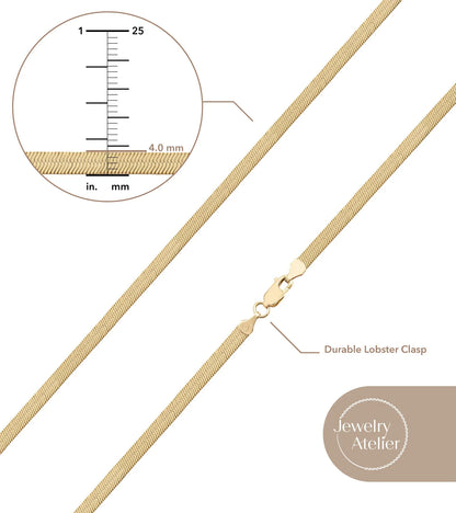 Gold Chain Necklace Collection – 14K Solid Yellow Gold Filled Herringbone &amp; Snake Chains for Women and Men, 4.0mm