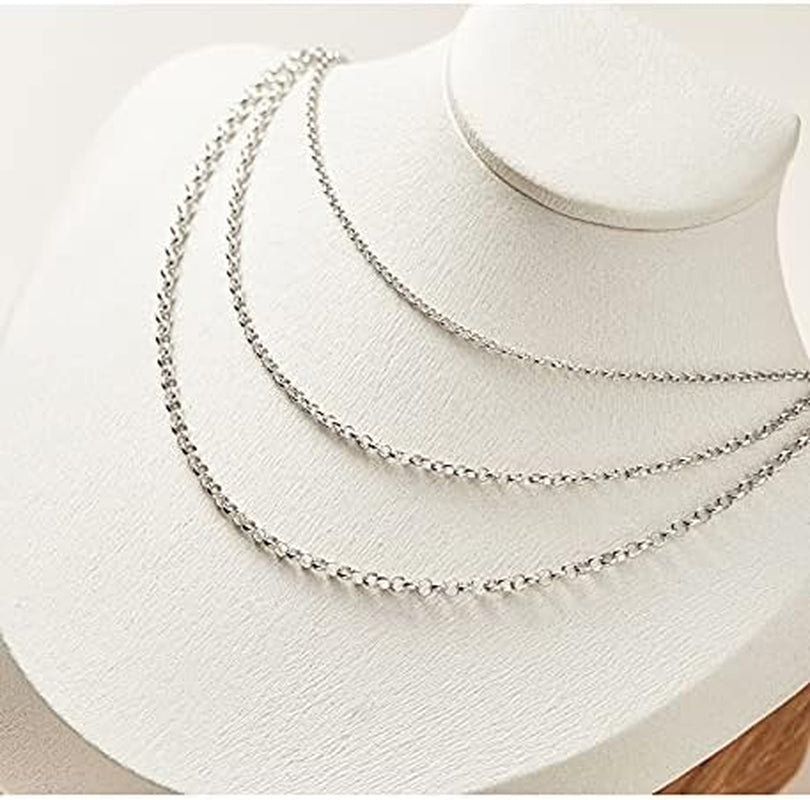 2MM Rolo Chain Necklace – Sterling Silver with White Gold Plating, Minimalist Shiny Design – Fine Jewelry for Men &amp; Women with Lobster Clasp