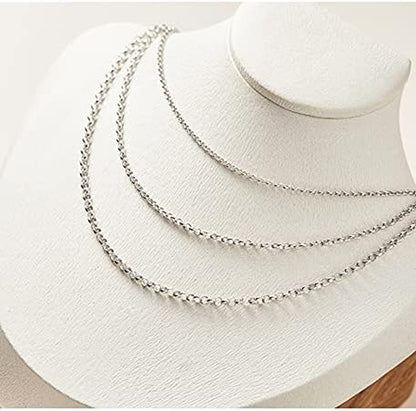 2MM Rolo Chain Necklace – Sterling Silver with White Gold Plating, Minimalist Shiny Design – Fine Jewelry for Men &amp; Women with Lobster Clasp