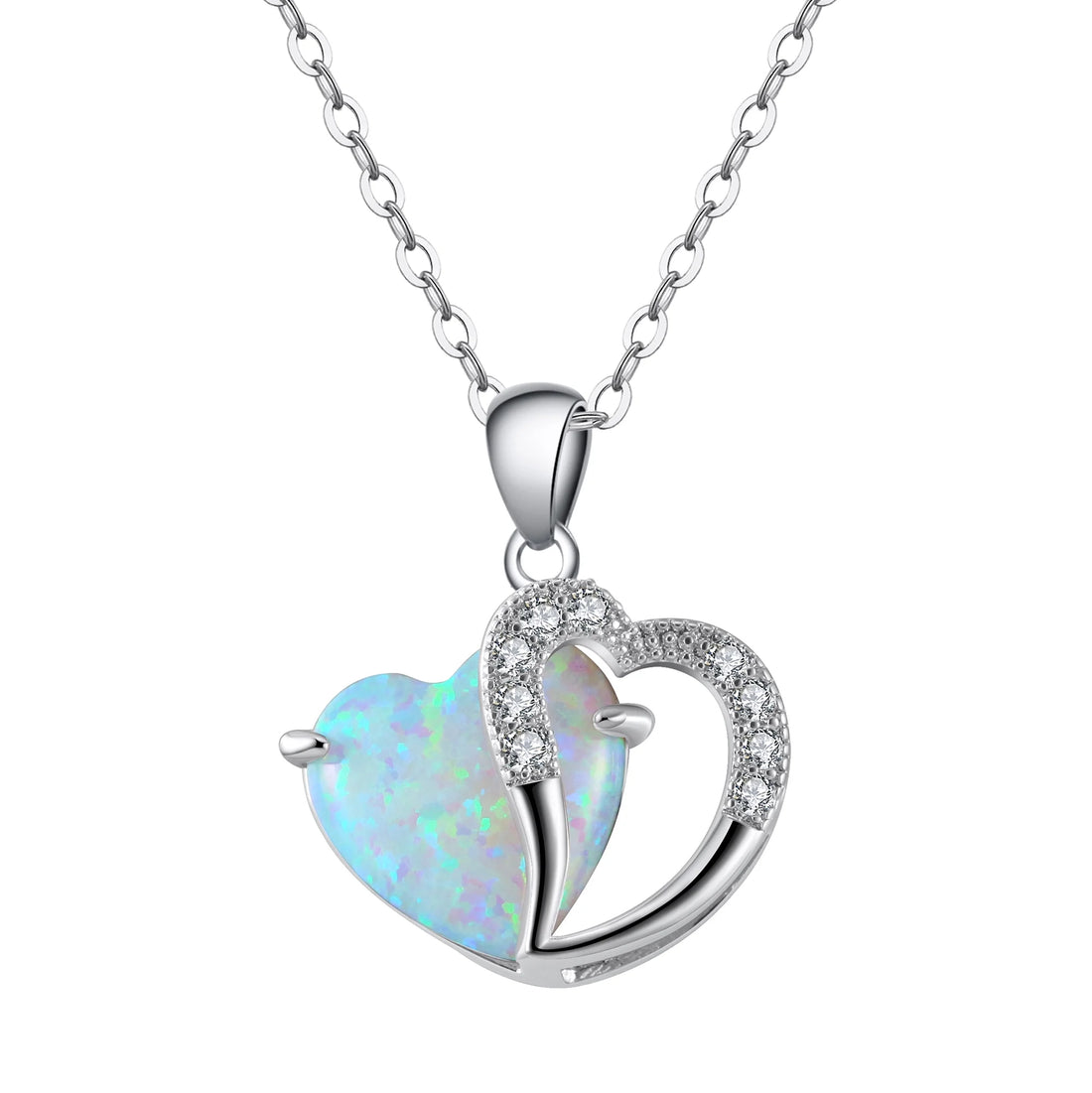 Heart Shape Fire Opal CZ Pendant Chain Necklace for Women – Elegant Sparkling Jewelry Gift