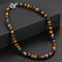 Men’s 8mm Natural Tiger Eye Lava Bead Necklace – Stainless Steel Toggle Clasp, 18/20/24"