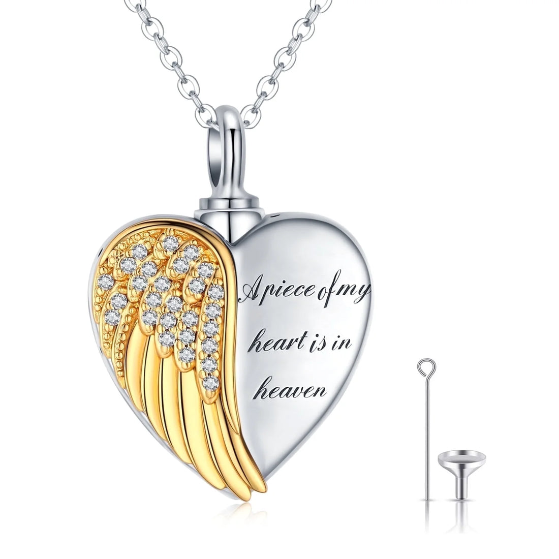 925 Sterling Silver Heart Angel Wing Urn Necklace for Ashes