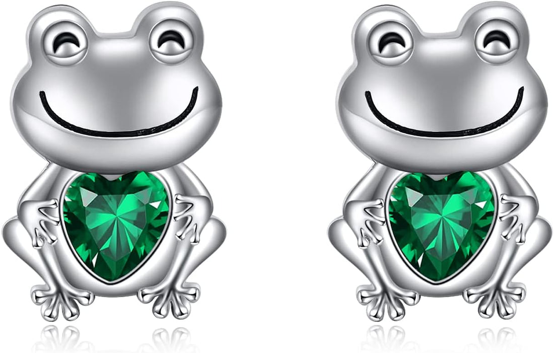 Cute Animal Stud Earrings – Sterling Silver Frog, Jewelry Gift for Women