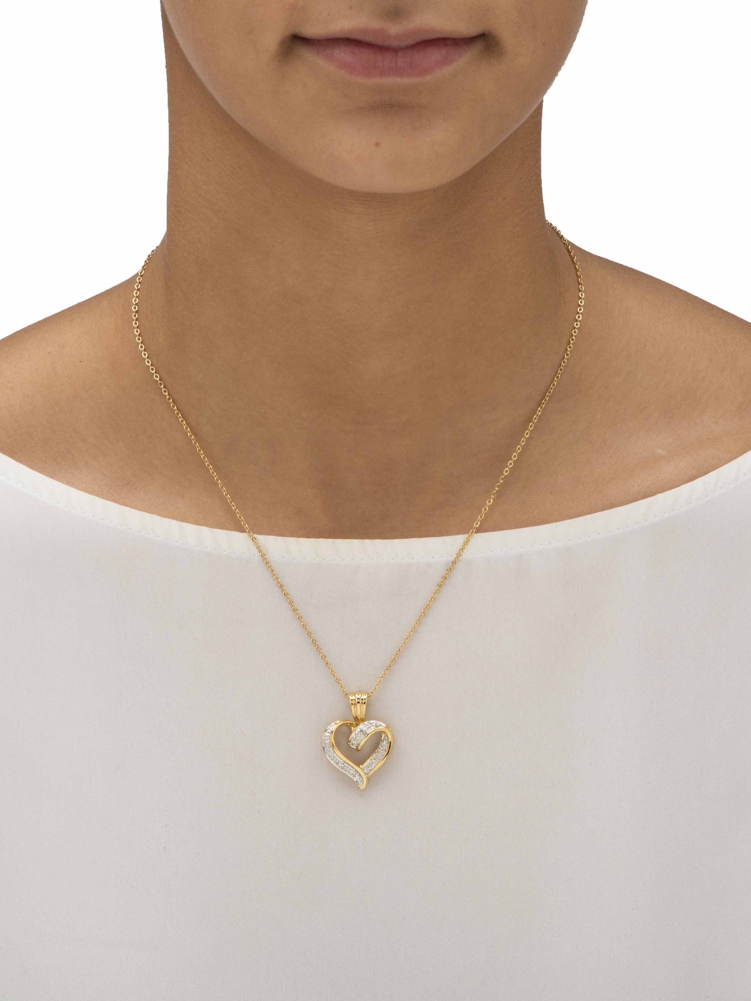 Diamond Accent Two-Tone Pave-Style Looped Heart Pendant Necklace – 18K Gold-Plated, 18” Chain