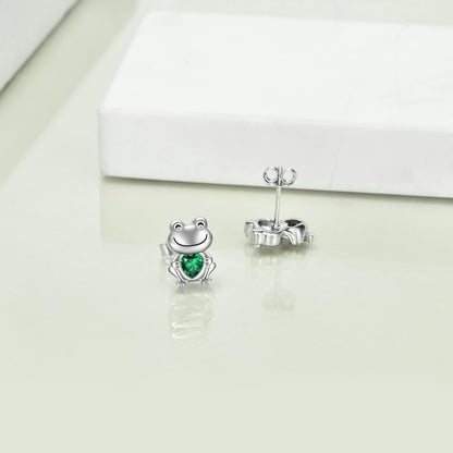 Cute Animal Stud Earrings – Sterling Silver Frog, Jewelry Gift for Women