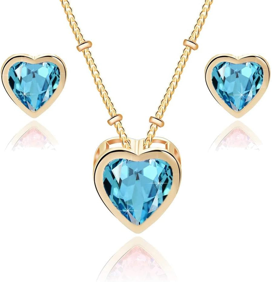 Austrian Crystal Heart Pendant Necklace &amp; Earrings Set – 14K Gold Plated Hypoallergenic Jewelry for Women