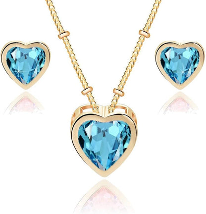 Austrian Crystal Heart Pendant Necklace &amp; Earrings Set – 14K Gold Plated Hypoallergenic Jewelry for Women