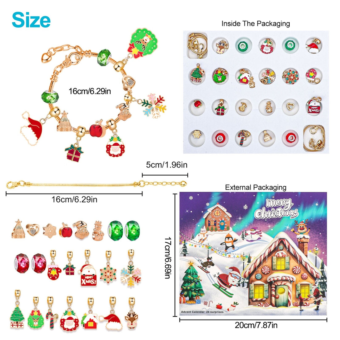 Christmas Advent Calendar 24 Days Countdown DIY Bracelet Blind Box Gift for Girl