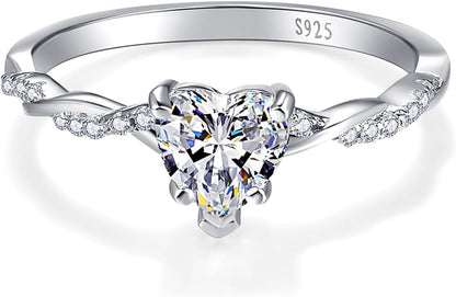 1.25Ct Heart Promise Ring for Women – 925 Sterling Silver Twisted Vine Design with Created Emerald, Sapphire, Amethyst, Ruby, CZ, or Opal – Sizes 5-10
