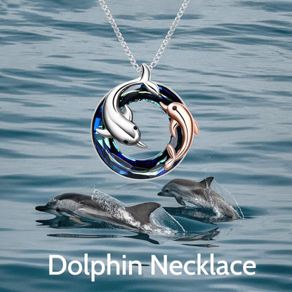 Sterling Silver Crystal Dolphin Necklace – Ocean Jewelry Gift for Women, Mom &amp; Daughter