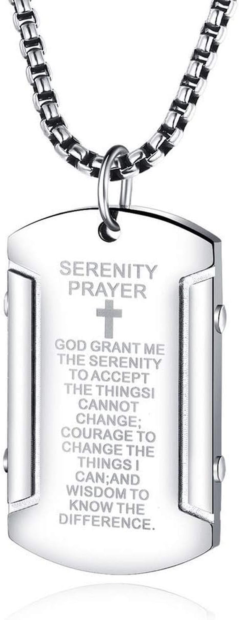 ✝️ Men’s Bible Verse Dog Tag Necklace – Serenity &amp; Lord’s Prayer Cross Pendant with 24&quot; Stainless Steel Chain for Men &amp; Women (Silver, Black, Gold)