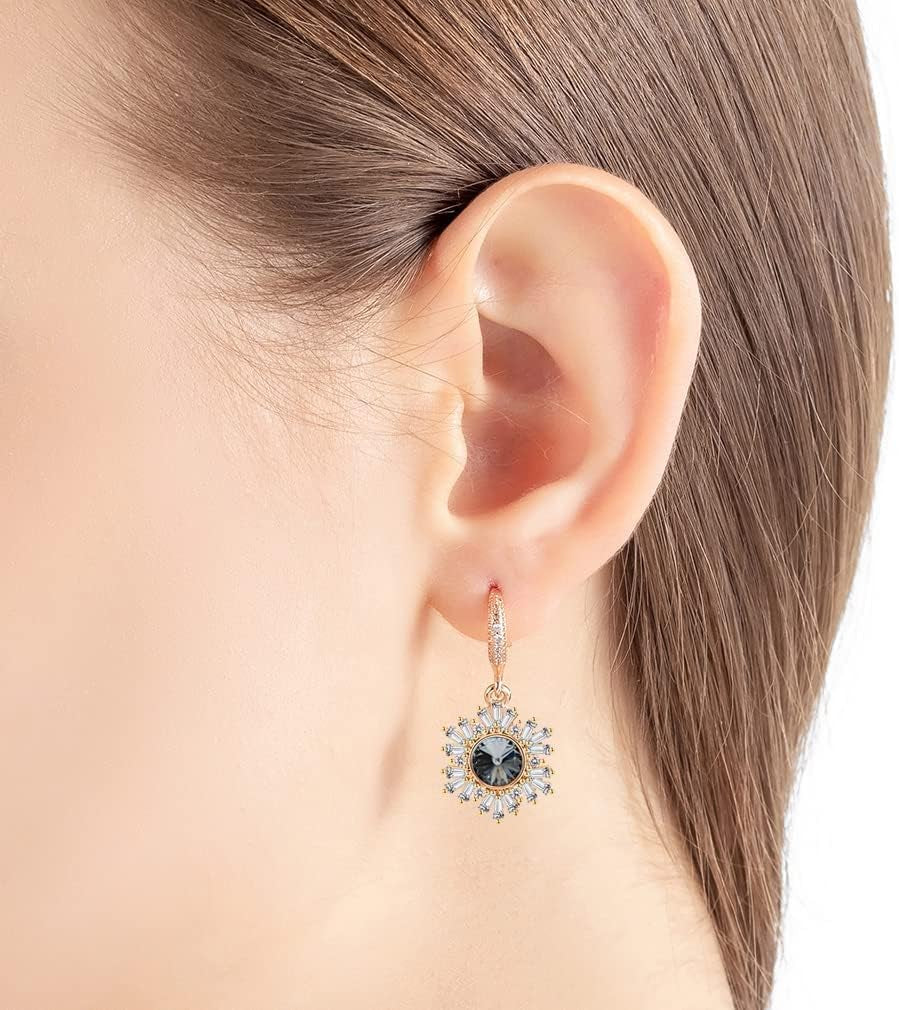 Austrian Crystal Flower Drop Dangle Earrings – 14K Gold Plated, Hypoallergenic, Christmas Jewelry for Women
