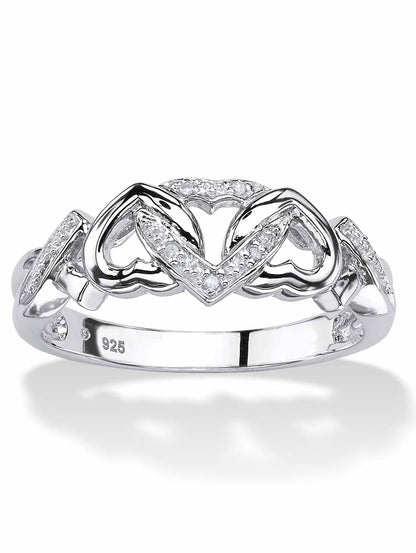 Diamond Accent Interlocking Hearts Promise Ring – 18K Gold or Platinum Plated over Sterling Silver | Romantic Jewelry for Her