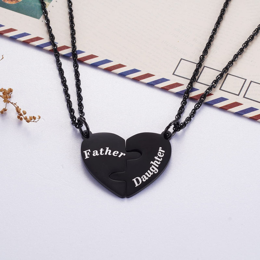 💞 Father and Daughter Heart Matching Necklace Set for 2 – Stainless Steel Pendant Necklace | Daughter to Dad Gift