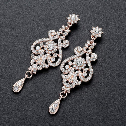 Crystal Wedding Jewelry Set for Women – Rose Gold &amp; Silver Bridal Necklace and Earrings Set – Elegant Statement Jewelry for Brides