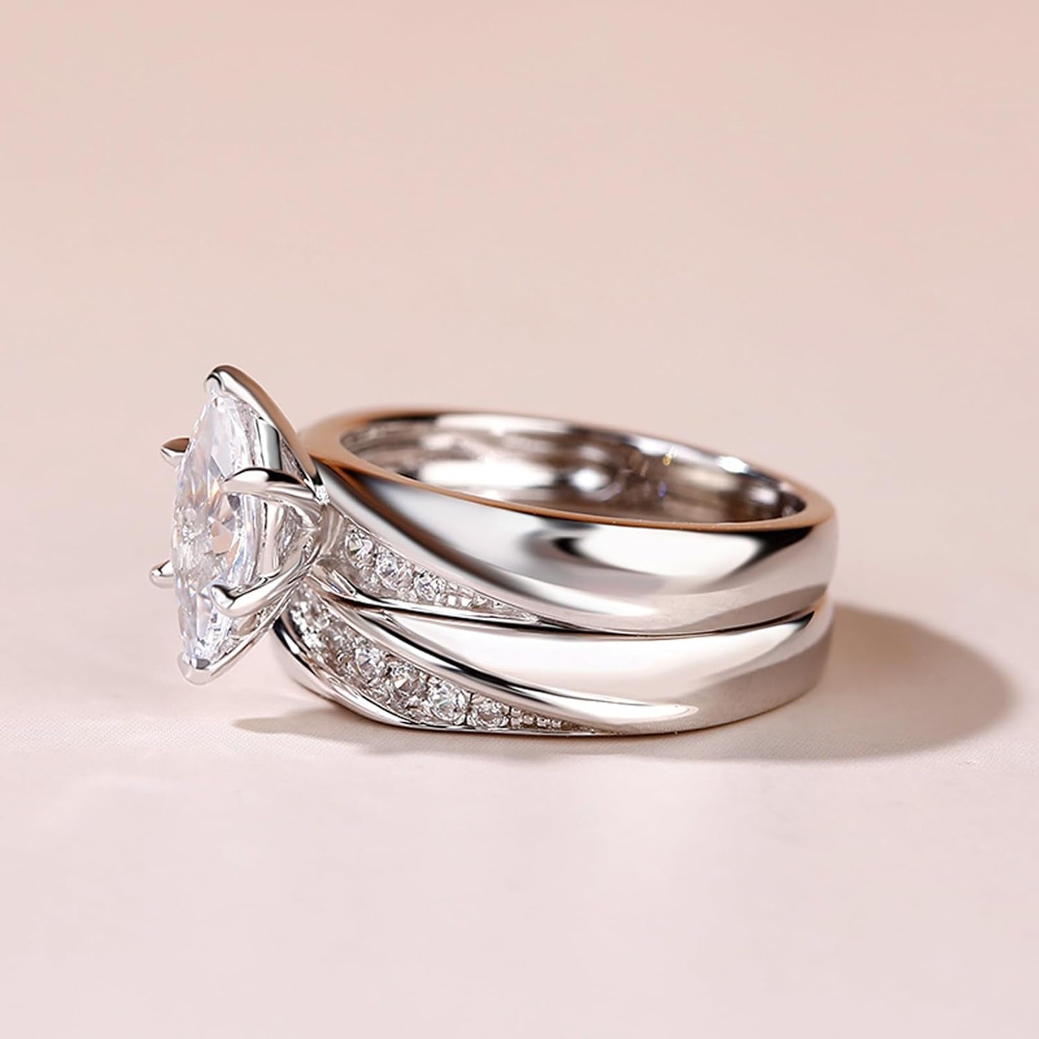 Bridal Wedding &amp; Engagement Ring Set for Women – 925 Sterling Silver with 1.6Ct Center Stone + 0.32Ct Side Accents