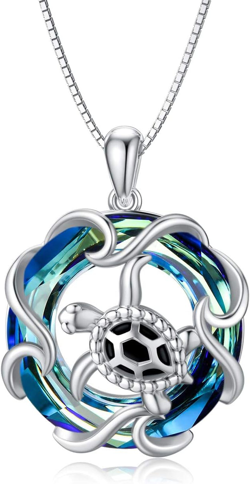 Sterling Silver Sea Turtle Necklace for Women – Ocean-Themed Crystal Pendant Jewelry, Perfect Summer Beach Gift for Marine Animal Lovers