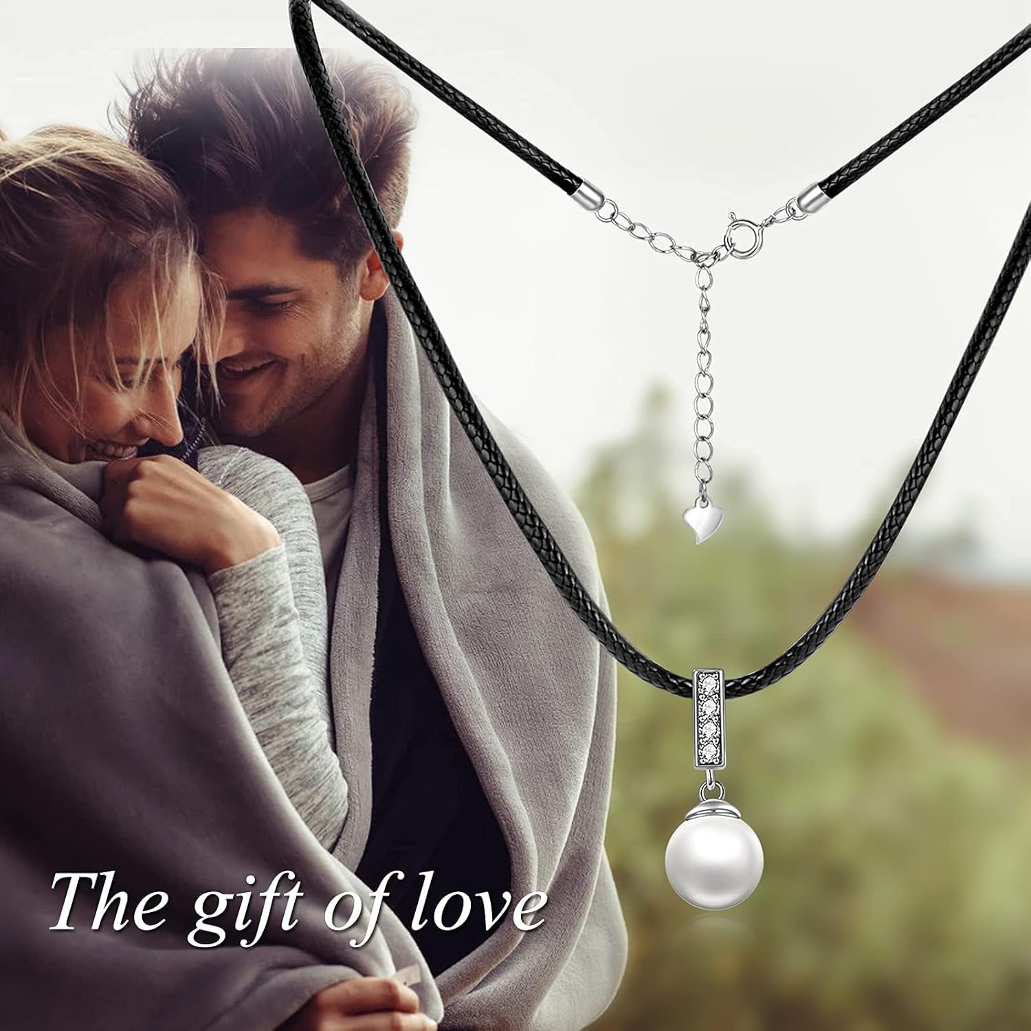 Sterling Silver Pearl Choker Necklace with Faux Leather Cord – Jewelry Gift for Women, 14+2&quot;