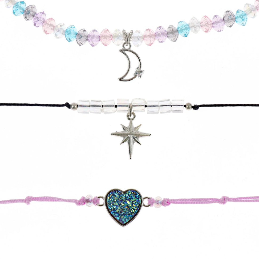 Kids Celestial Necklace &amp; Choker Set – 4-Pack Rhodium-Plated Star &amp; Moon Jewelry for Girls