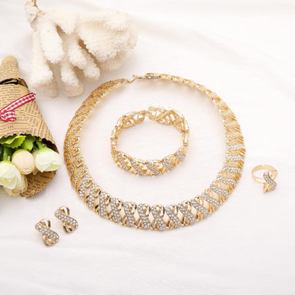 Liffly 18K Gold Tone Crystal Jewelry Set – Necklace, Earrings, Bracelet &amp; Adjustable Ring for Women