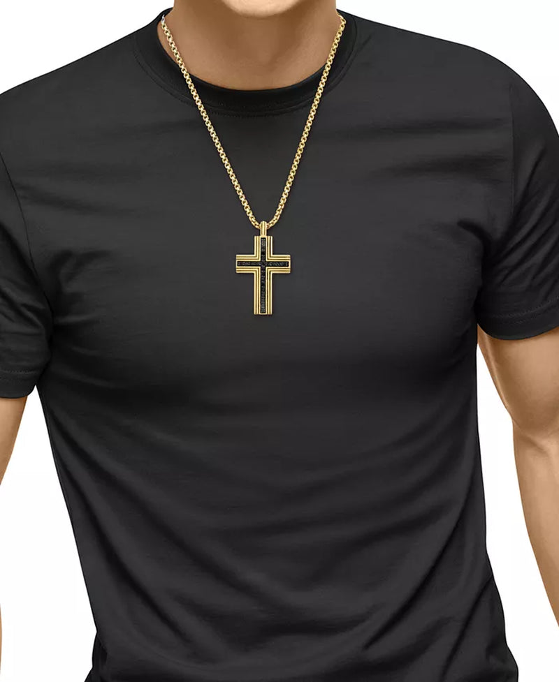 EFFY® Men’s Black Spinel Square Cross Pendant Necklace – 3/4 Ct. T.W., Gold-Plated Sterling Silver, 22&quot;