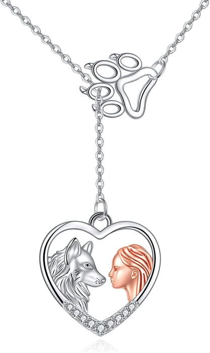 🐺🐴 Wolf/Horse Gifts Necklace – Sterling Silver Y-Necklace Pendant for Teen Girls