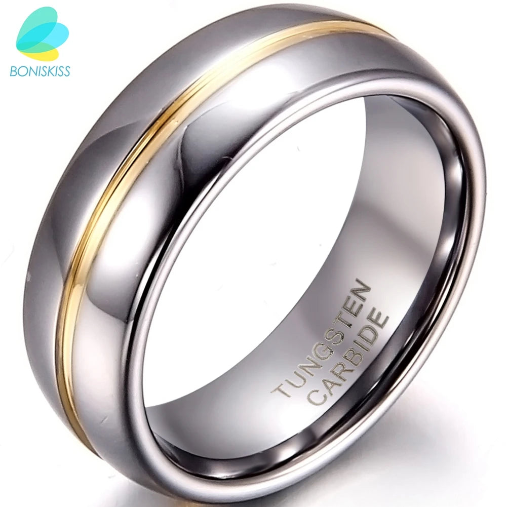Couple Inset Tungsten Carbide Ring – 6/8mm Wedding, Engagement &amp; Anniversary Band for Him &amp; Her