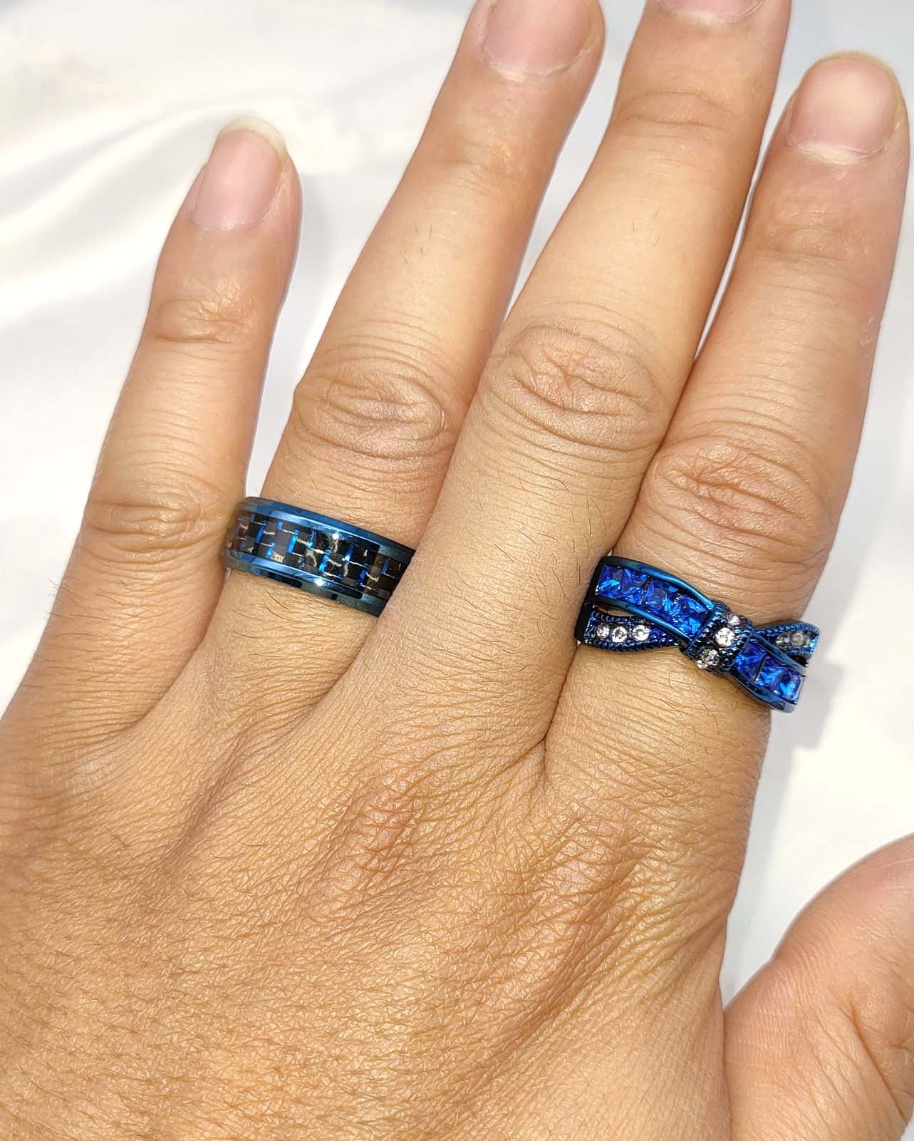 2 Blue Matching Couple Rings – 1CT AAA Cubic Zirconia Women’s Wedding Rings Set