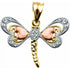 US GOLD Handcrafted 10Kt Tri-Color Gold Dragonfly Charm Pendant – Yellow, Rose & White Gold