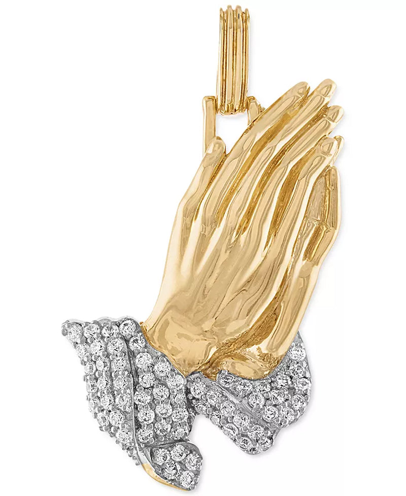 Cubic Zirconia Two-Tone Praying Hands Pendant – Sterling Silver &amp; 14K Gold-Plated Necklace, Created Exclusively for Macy’s