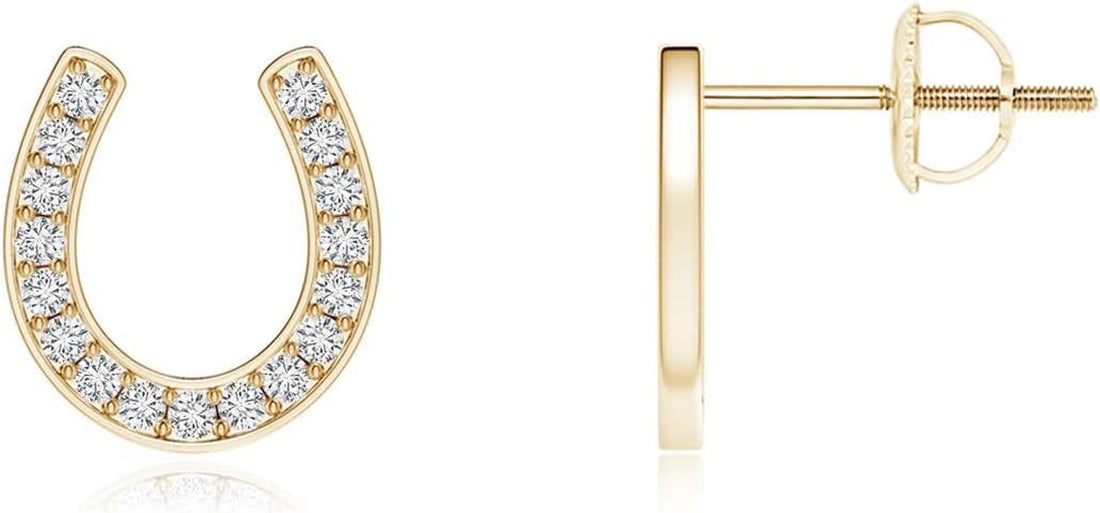 Natural Diamond Horseshoe Stud Earrings for Women – Pave-Set in 14K Solid Gold or Platinum | April Birthstone Jewelry Gift