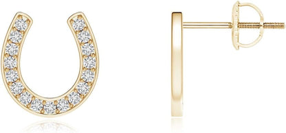 Natural Diamond Horseshoe Stud Earrings for Women – Pave-Set in 14K Solid Gold or Platinum | April Birthstone Jewelry Gift