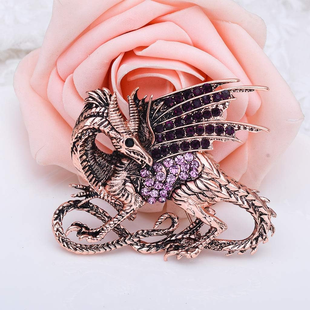 Medieval Dragon Crystal Rhinestone Brooch Pin – Decorative Animal Safety Pin for Clothing &amp; Accessories