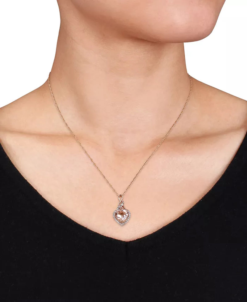 Morganite &amp; Diamond Heart Swirl Pendant Necklace in 10K Rose Gold
