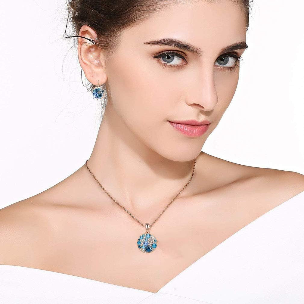 Austrian Crystal Round Disc Pendant Necklace &amp; Earrings Set – 14K Gold Plated, Hypoallergenic Jewelry for Women