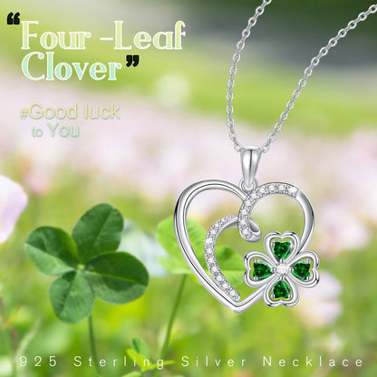 925 Sterling Silver Heart Necklace for Women – 4 Leaf Clover Pendant Jewelry Gift for Mom, Daughter, or Wife – Mother’s Day, Birthday, or Anniversary