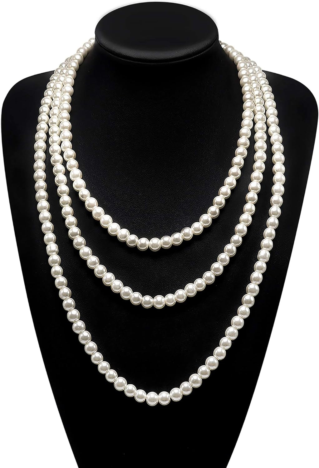 Long Cream White Faux Pearl Necklace – Layered Strand Costume Jewelry for Women